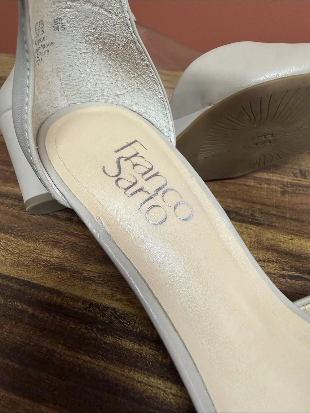 Franco Sarto “Fayth” Nude Wedge Women’s Size 7.5 Leather Ankle Strap Pointed-Toe